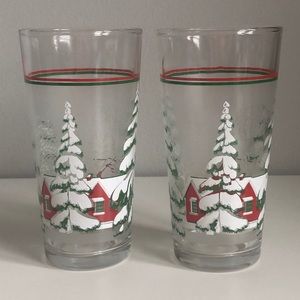 Christmas Snow Cabin Scene Frosted Panel glasses